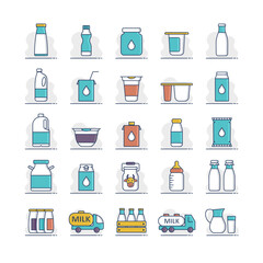 Milk cans and bottles vector icon