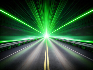 Obraz premium laser trail and speed light with green beam, modern street flash and night motion effect generative ai