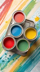 Colorful Paint Cans on Multicolored Artistic Background