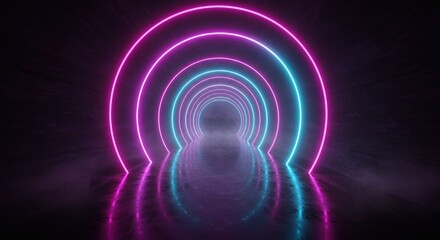 Neon Tunnel Abstract Futuristic Glowing Circles.
