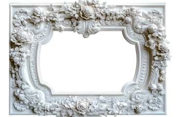 Cadre blanc baroque sculpté avec des fleurs