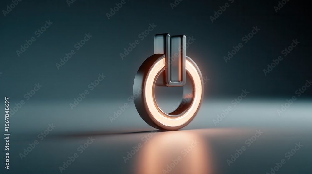 Poster modern power button design with illuminated glow effect