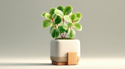 Elegant Indoor Plant in Modern Pot with Decorative Wooden Base