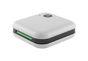 Modern white electronic device with green indicator light isolated on transparent background