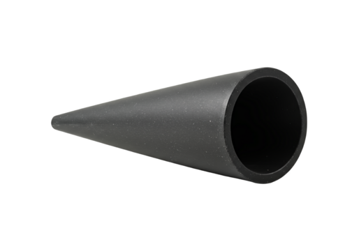Dark gray cone shaped tube with a tapered end isolated on transparent background