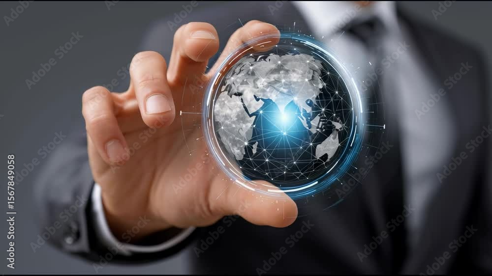 Poster digital globe sphere showcasing network connection and technology innovation driving global business