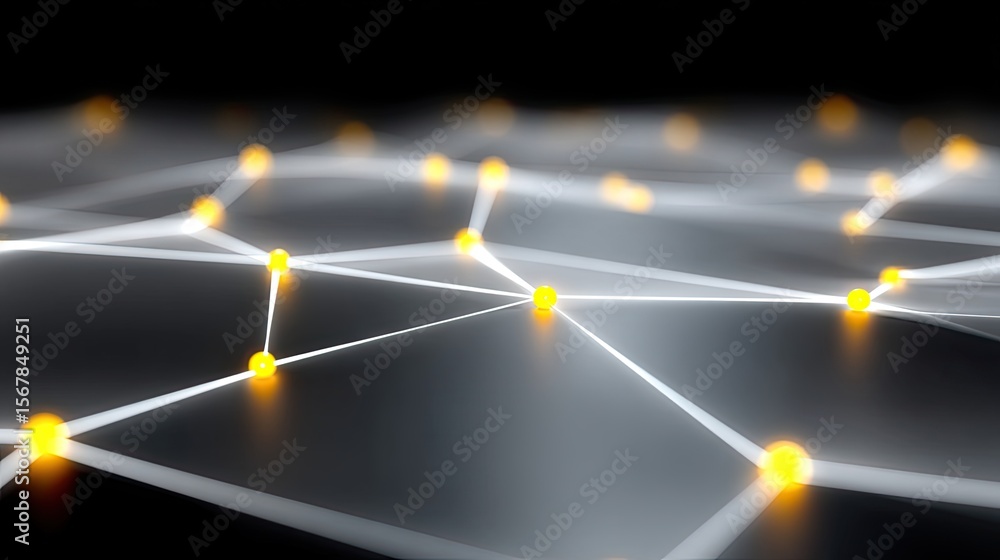 Poster futuristic ai mesh network structure with softly glowing nodes