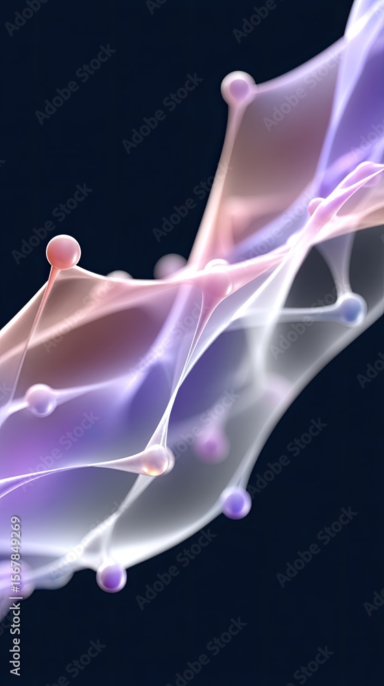 Poster futuristic ai mesh network structure with soft glowing nodes