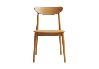 Simple wooden chair with curved back isolated on transparent background