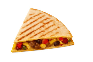 Loaded Quesadilla Slice with Veggies and Beef, Transparent