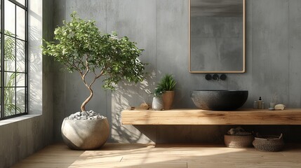 Elegant Bathroom Design with Indoor Plant and Minimalist Decor