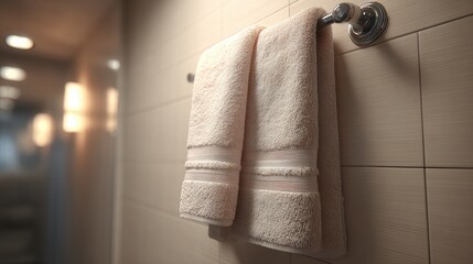 Soft and Cozy White Towels Hanging in Modern Bathroom Setting