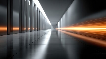Futuristic Corridor with Glowing Light Effects and Sleek Surfaces