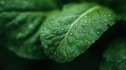 Dark green closeup leaf, banner background