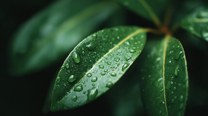 Dark green closeup leaf, banner background