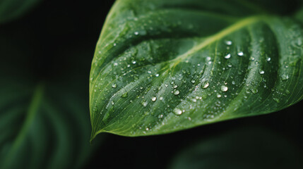 Dark green closeup leaf, banner background