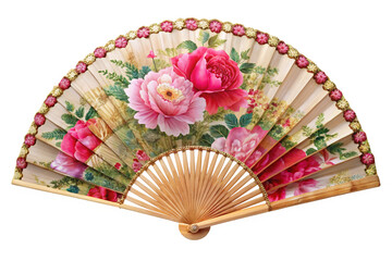 3D Rendering of beautiful, trending and realistic Hand fan with white background
