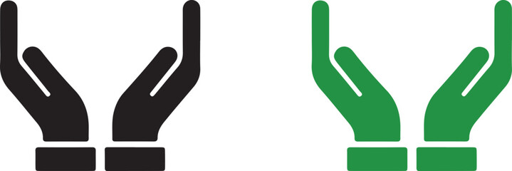 Two open hands icons in black and green isolated on a transparent background