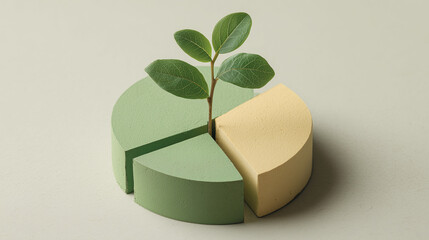 pie chart visualizing green business growth with plant sprouting, symbolizing sustainability and eco friendly practices