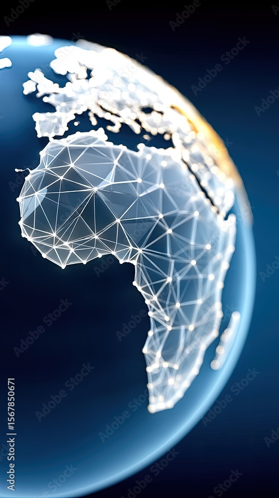 Poster global network connection structure rendered in bright blue