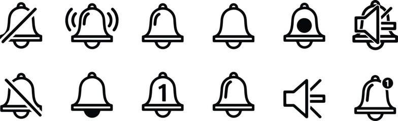 Set of ringing bell and notification icon collection. Notification bell symbol. Transparent  Vector Illustration.
