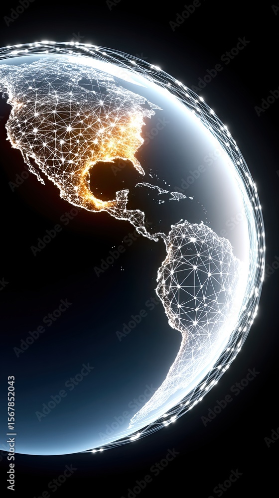 Aufkleber glowing earth globe with data network connections in space