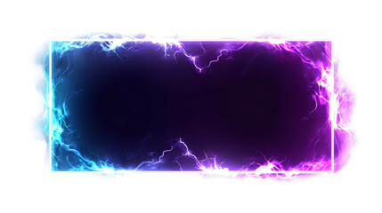 Illuminated square frame encircled by vibrant energy and lightning effects on a transparent backdrop.