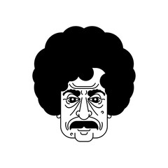 Curly pensioner portrait linear drawing. Grandfather with a big hairdo