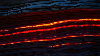 Glowing sedimentary rock layers pulsing with ancient energy, revealing Earth's geological history.