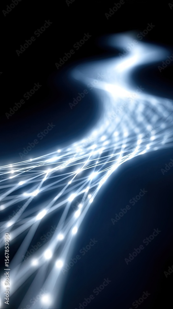 Poster glowing network grid of points and lines