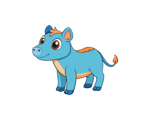 Cute blue cartoon donkey with orange mane and tail isolated on white background