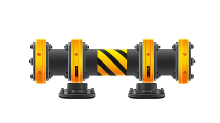Cartoon industrial pipe element with yellow and black hazard stripes.