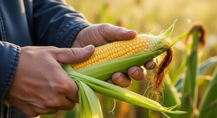 Golden Corn Harvest A Farmer's Hands Hold the Bounty of the Field