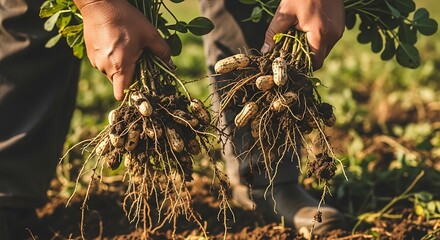Harvesting Peanuts A Farmer's Hands Showcasing Freshly Dug Peanut Plants, Roots, and Pods