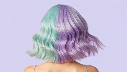 Pastel Purple and Mint Green Two-Tone Bob Hairstyle
