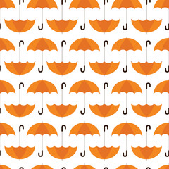 Autumn umbrella seamless pattern. Rainy orange umbrella weather design