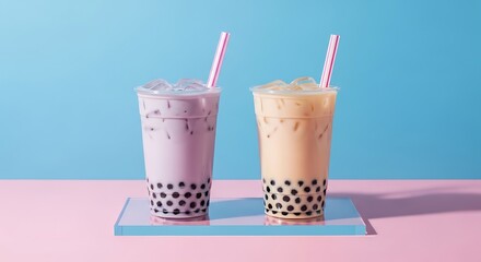 Refreshing Bubble Tea A Delightful Duo of Purple and Yellow Taro Drinks