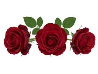 A horizontal line of vibrant red rose petals arranged closely together isolated on transparent background