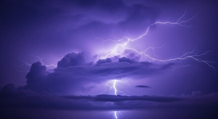 Mesmerizing Night Thunderstorm Purple Lightning Strikes Across a Dramatic Sky