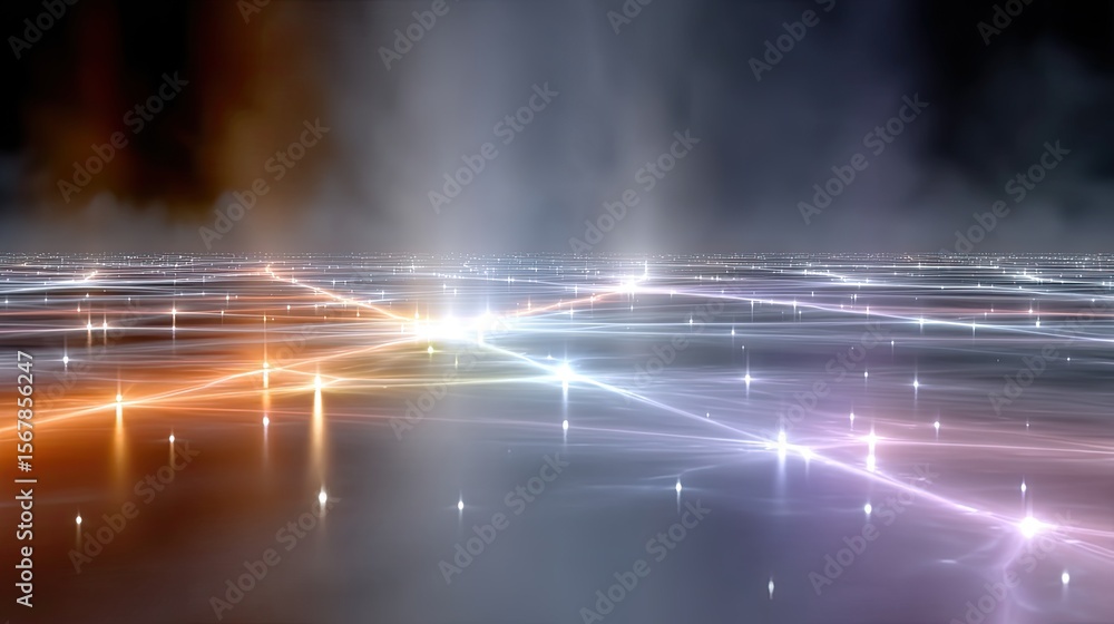 Poster luminous abstract network grid in dark space