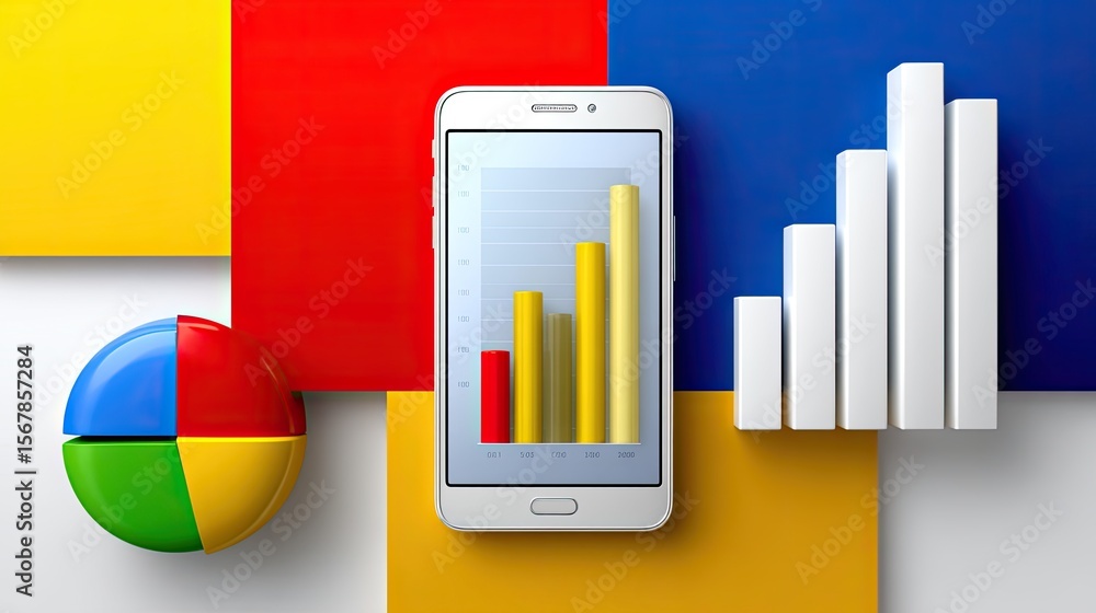 Poster mobile analytics infographic with colorful charts and graphs