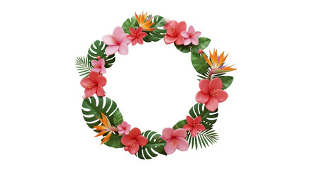 Beautiful Tropical Flower Wreath Arrangement With Lush Green Leaves And Vibrant Blossoms