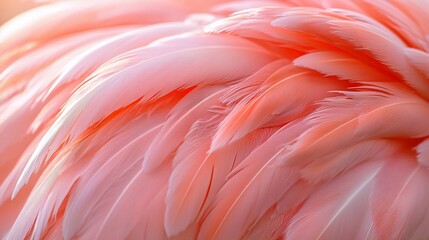 Close-up of a flamingo's soft, layered, pink and orange feathers