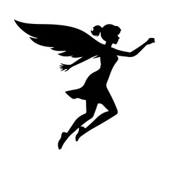 Silhouette of a winged fairy gracefully soaring through the air with elegance