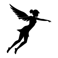 Elegant silhouette of a young winged woman in flight, vector illustration