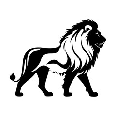 Majestic Lion Silhouette Striding Confidently Across a Plain White Background Design