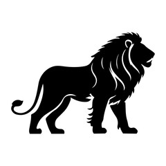 Majestic Lion Silhouette with Thick Mane Strolling with Calm Determination