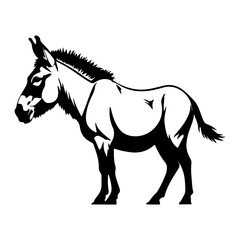 Stylized black and white donkey silhouette standing isolated on a white background