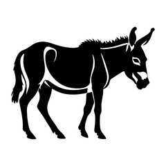 Black silhouette illustration of a donkey walking on a white background