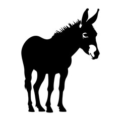 Silhouette of a Donkey Standing Still on a White Background Simple Illustration